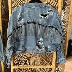 Distressed fringe tassel Jean jacket